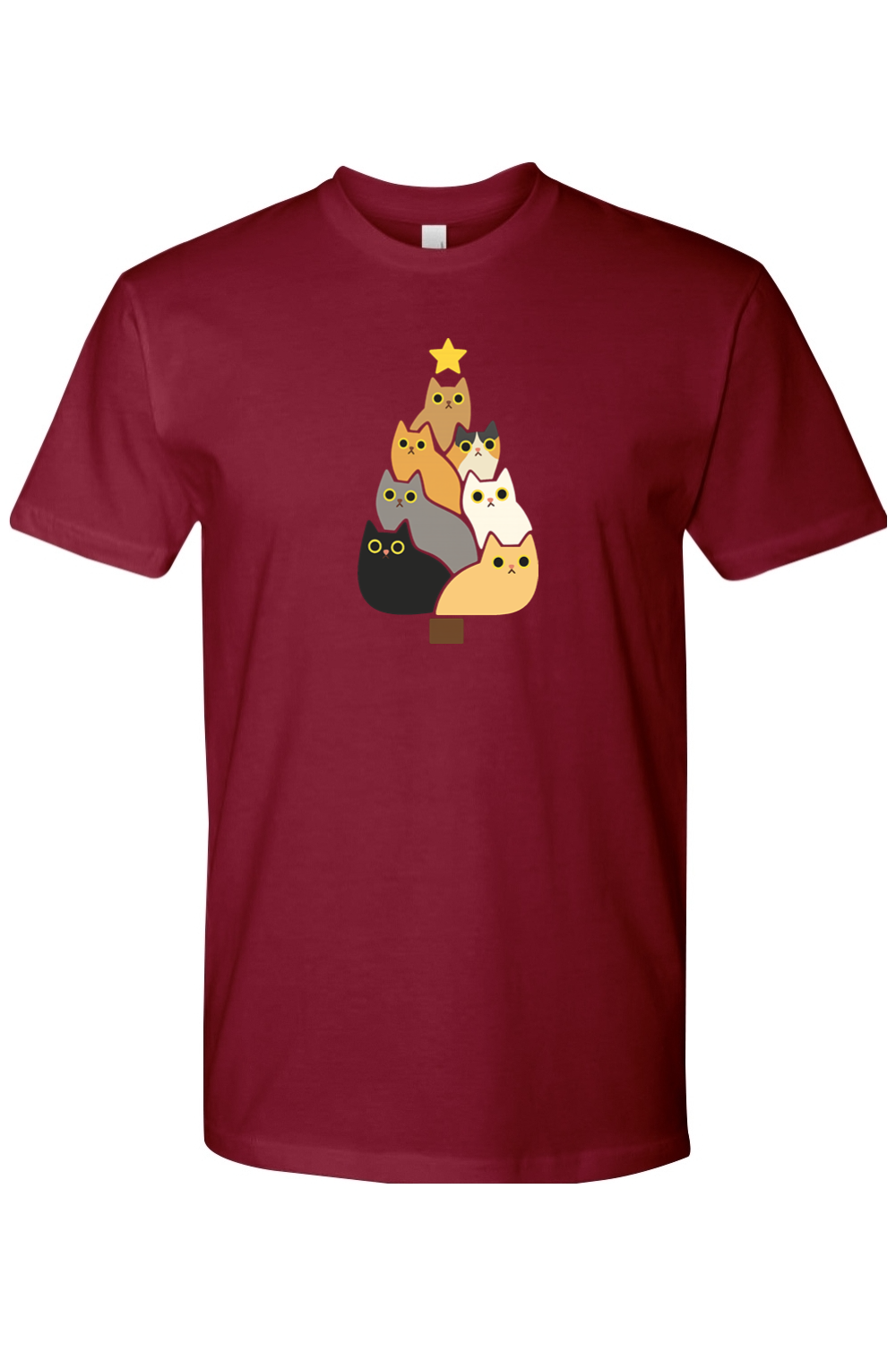 Burgundy Christmas t-shirt with a Christmas tree made out of cats design cute funny animal pet festive holiday short sleeve shirt