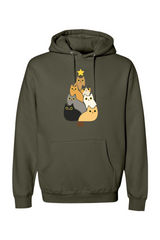 Olive green Christmas hoodie with a Christmas tree made out of cats design cute funny animal pet festive holiday long sleeve hooded sweatshirt
