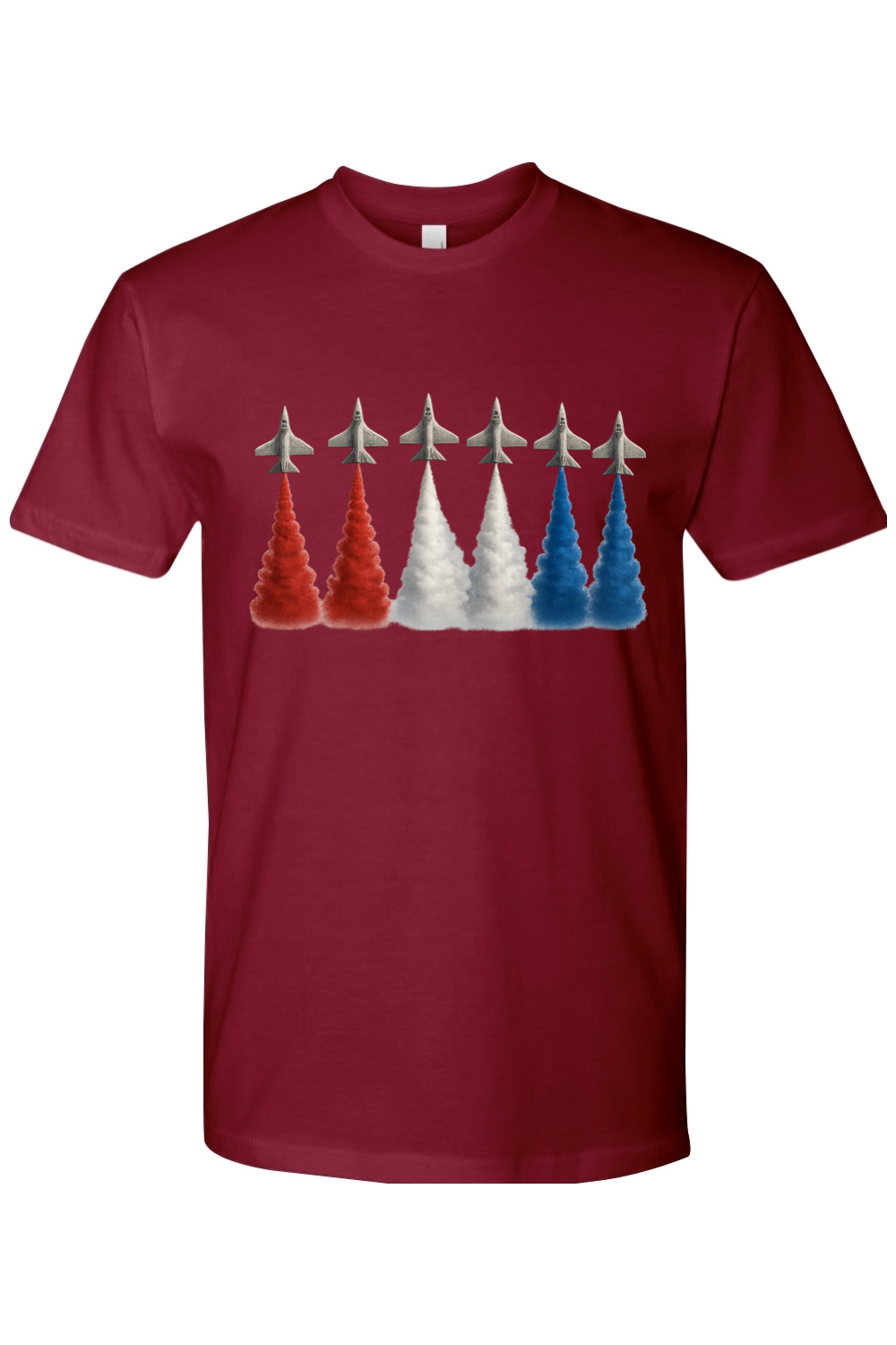 Red t-shirt with Jets leaving red, white, and blue contrails.