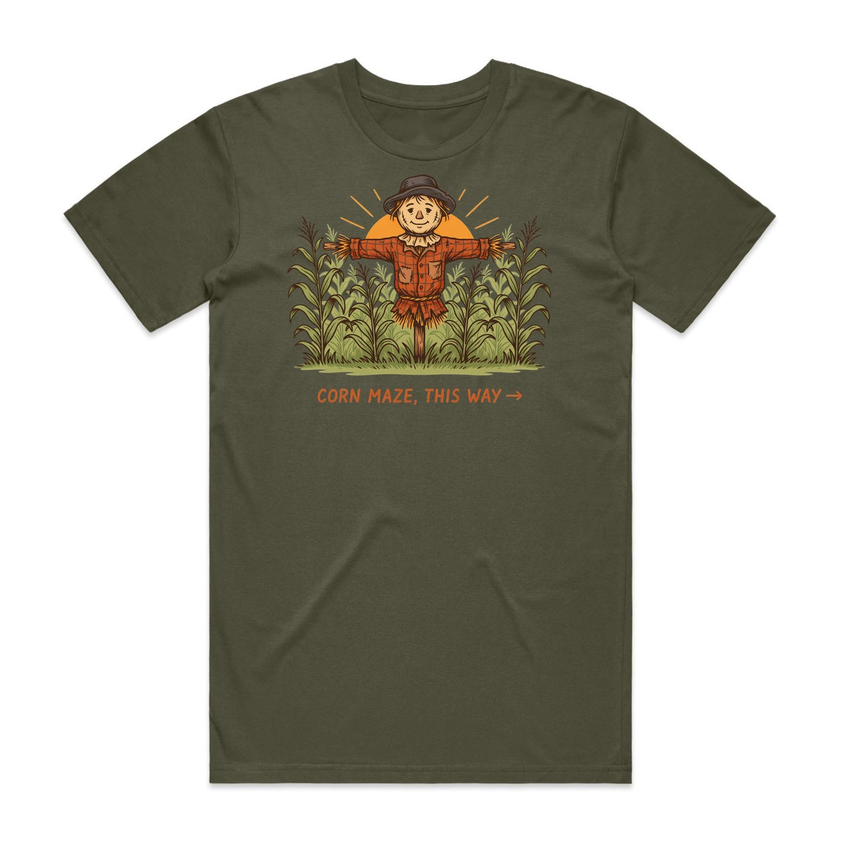 Corn Maze This Way T-Shirt - Goblin Green