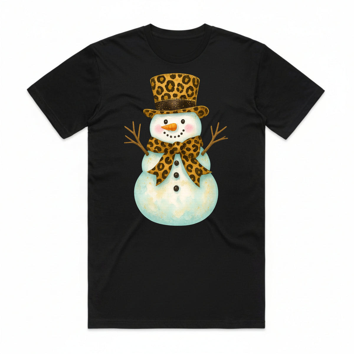 Festive Leopard Print Snowman T-Shirt