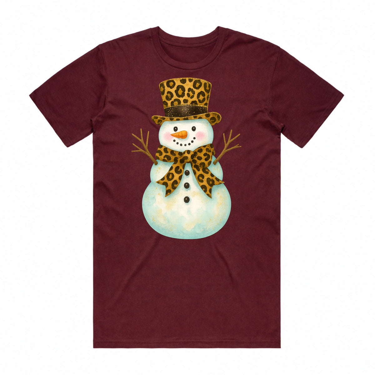 Festive Leopard Print Snowman T-Shirt