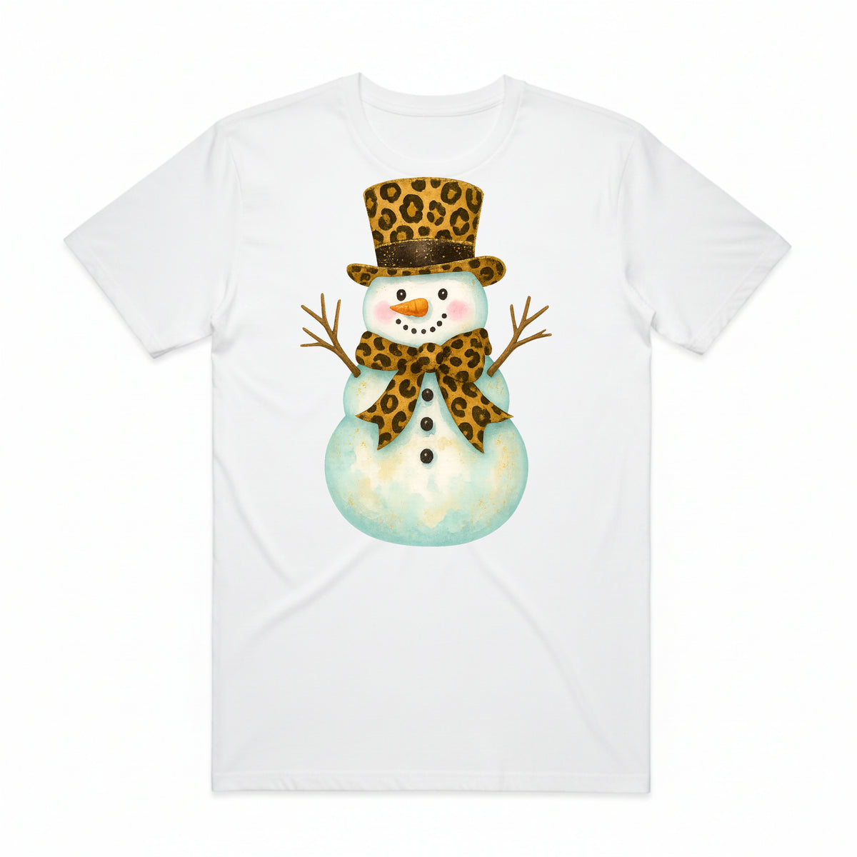 Festive Leopard Print Snowman T-Shirt