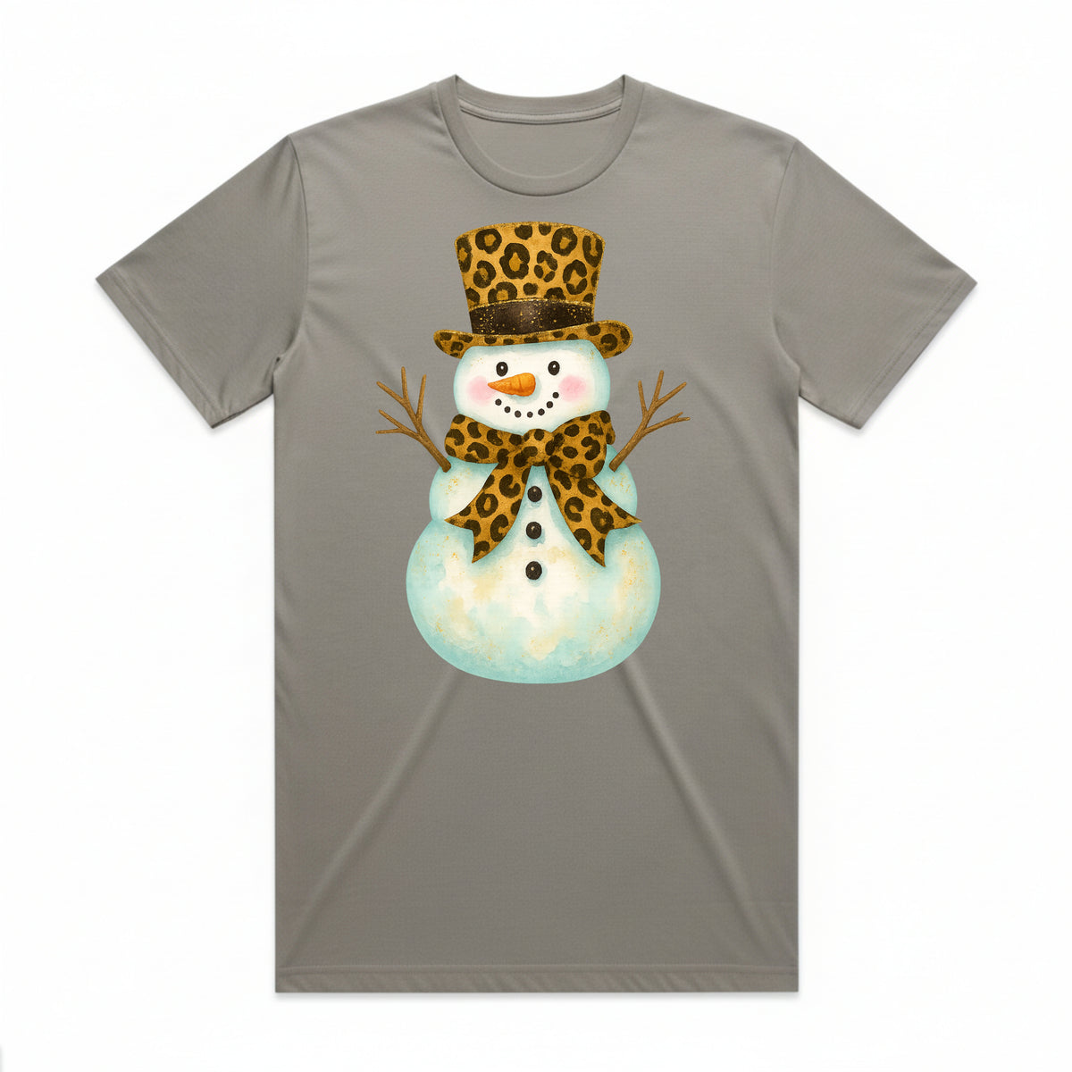 Festive Leopard Print Snowman T-Shirt
