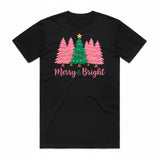 Merry & Bright Pink Christmas Tree T-Shirt