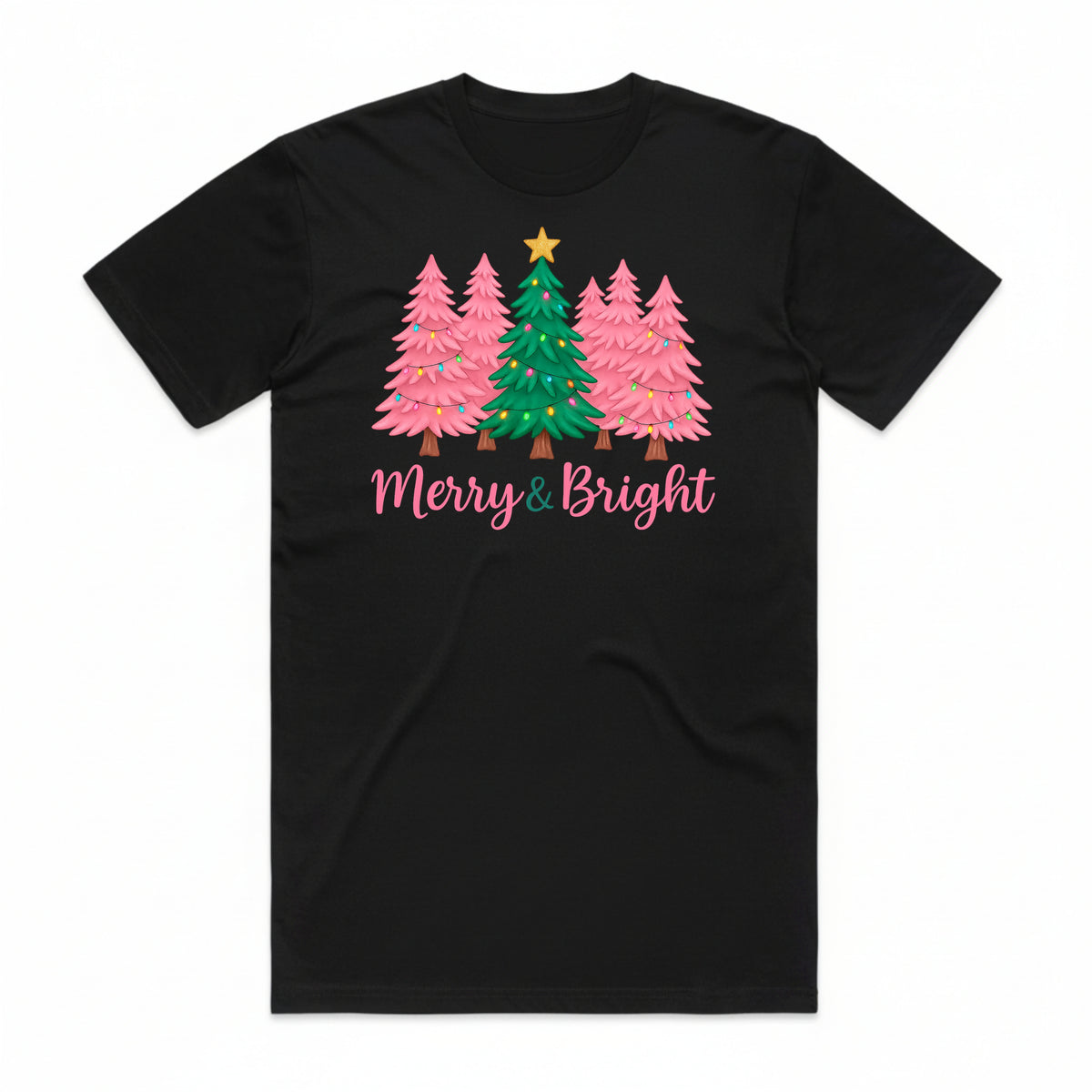 Merry & Bright Pink Christmas Tree T-Shirt