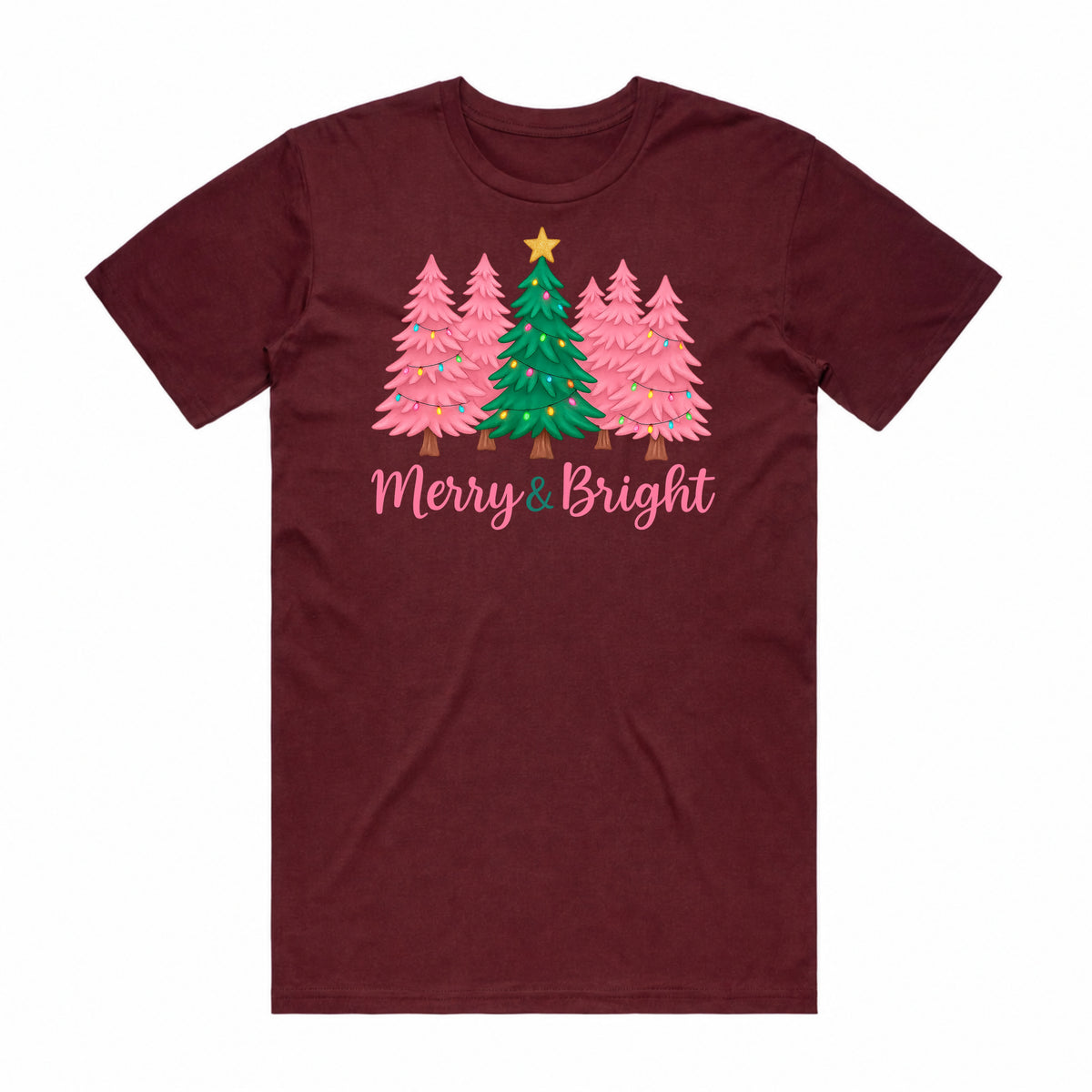 Merry & Bright Pink Christmas Tree T-Shirt