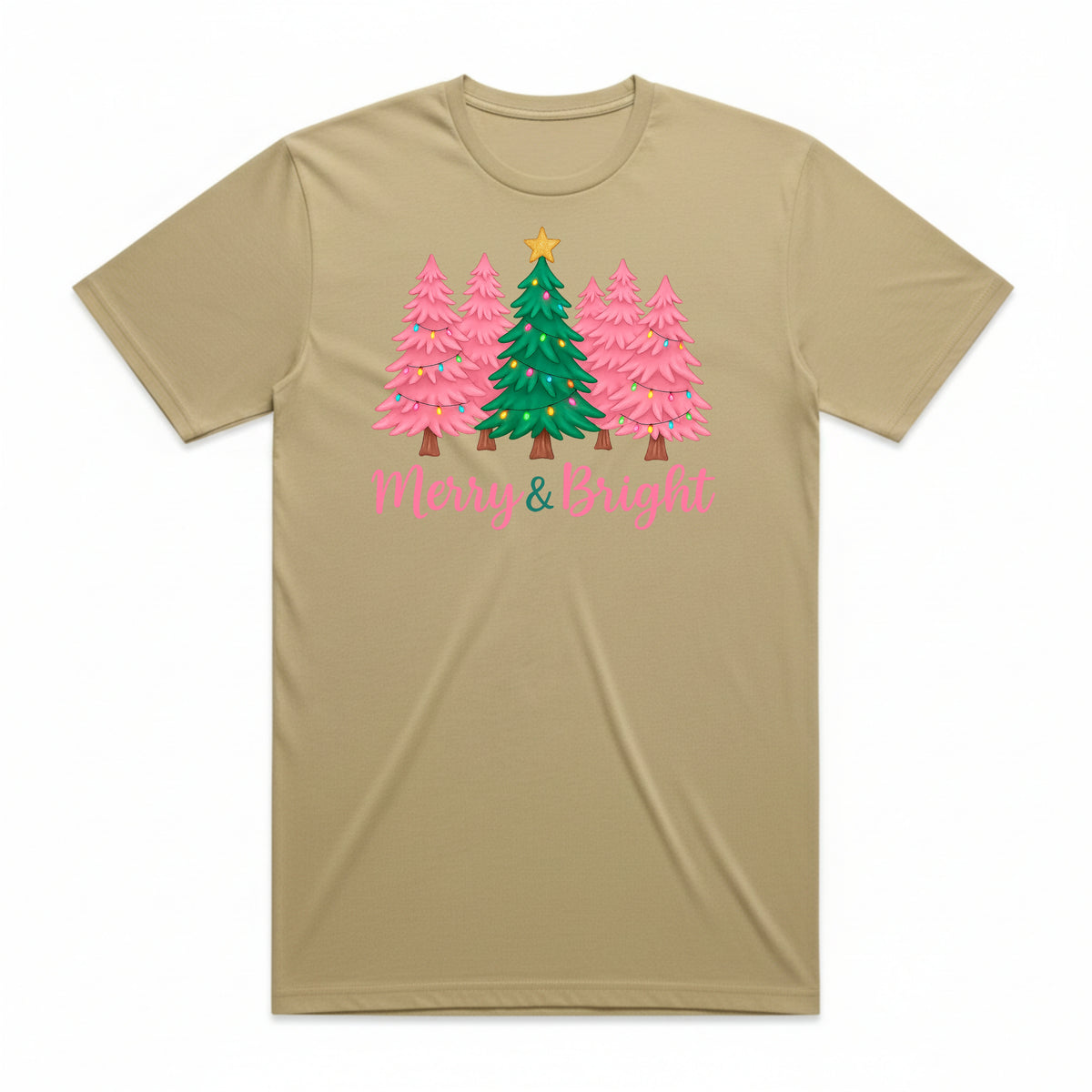 Merry & Bright Pink Christmas Tree T-Shirt