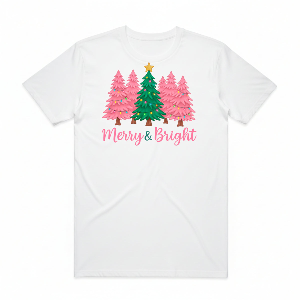 Merry & Bright Pink Christmas Tree T-Shirt