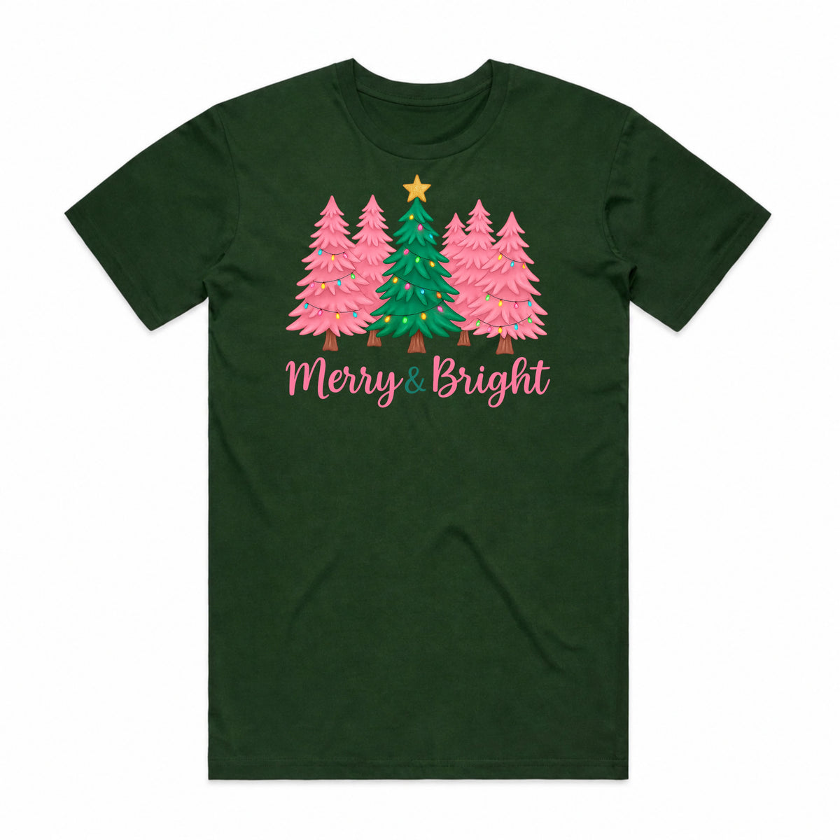 Merry & Bright Pink Christmas Tree T-Shirt