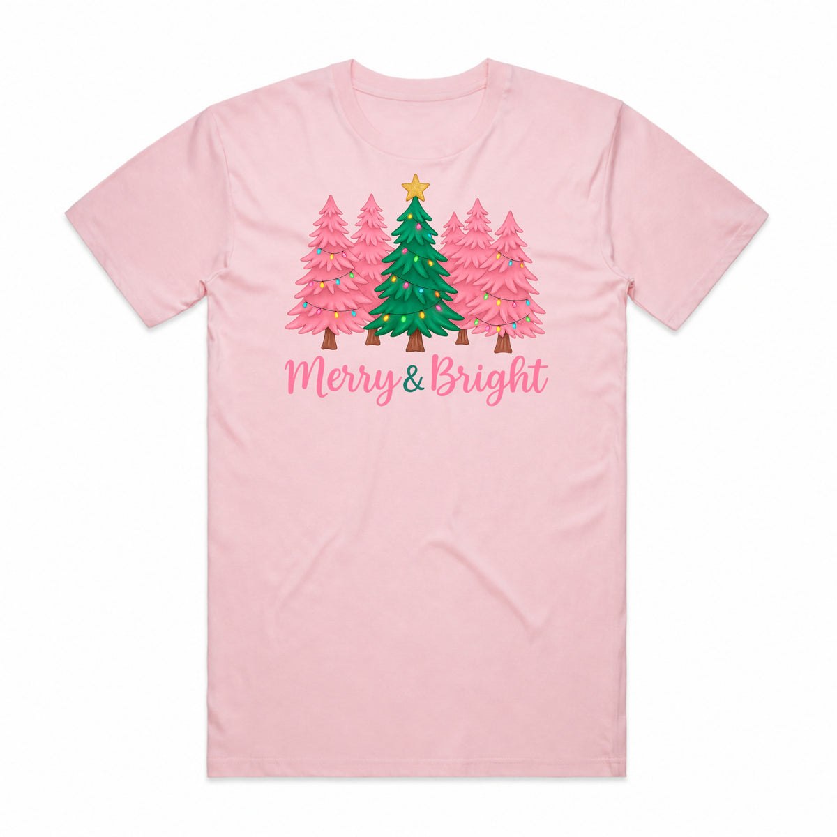 Merry & Bright Pink Christmas Tree T-Shirt