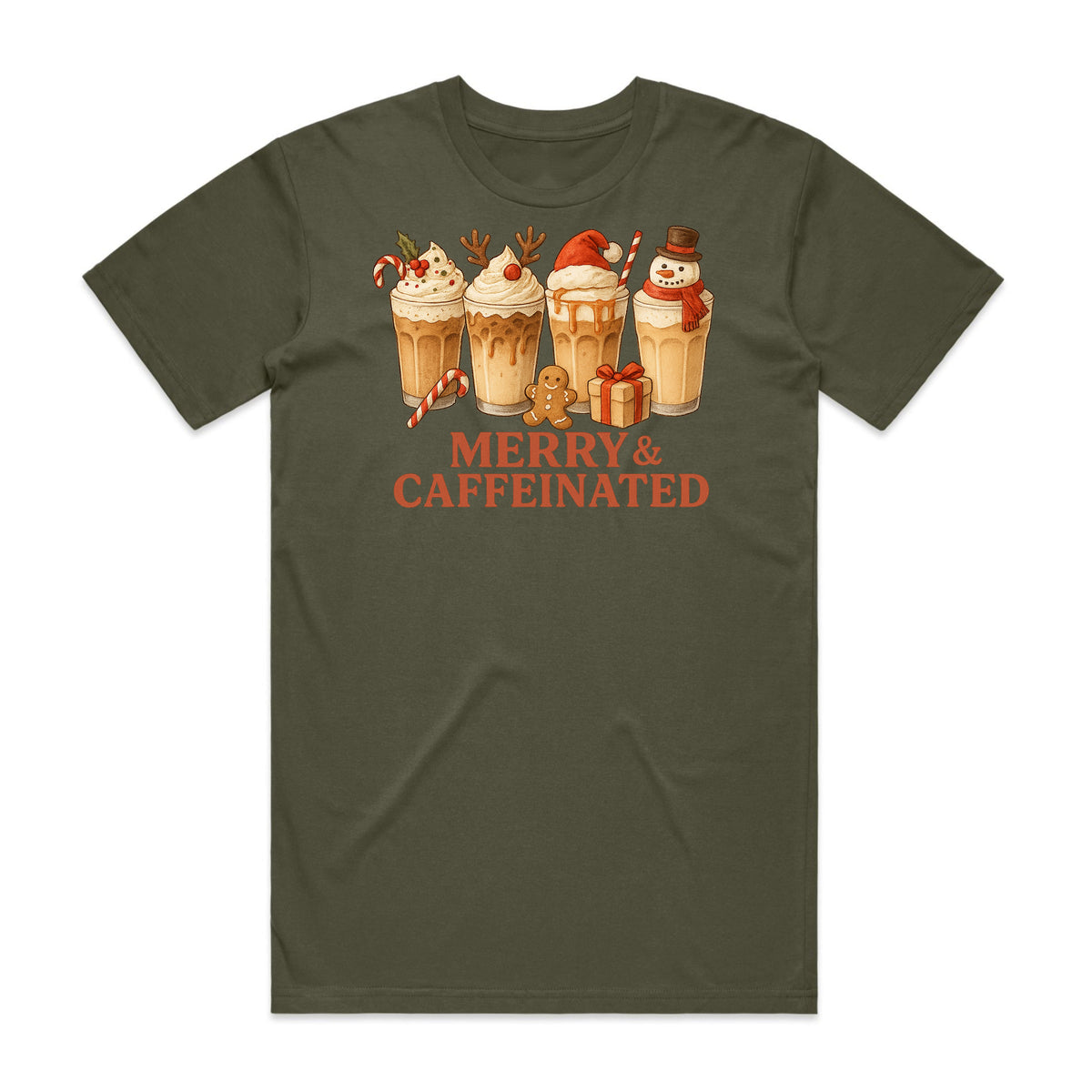 Merry & Caffeinated Christmas Coffee T-Shirt