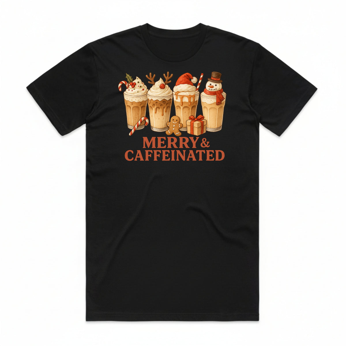 Merry & Caffeinated Christmas Coffee T-Shirt