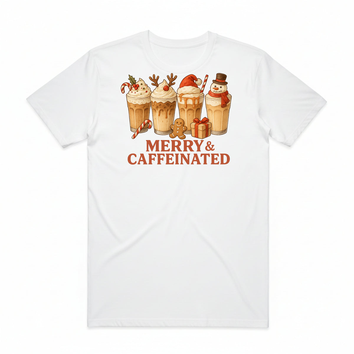Merry & Caffeinated Christmas Coffee T-Shirt