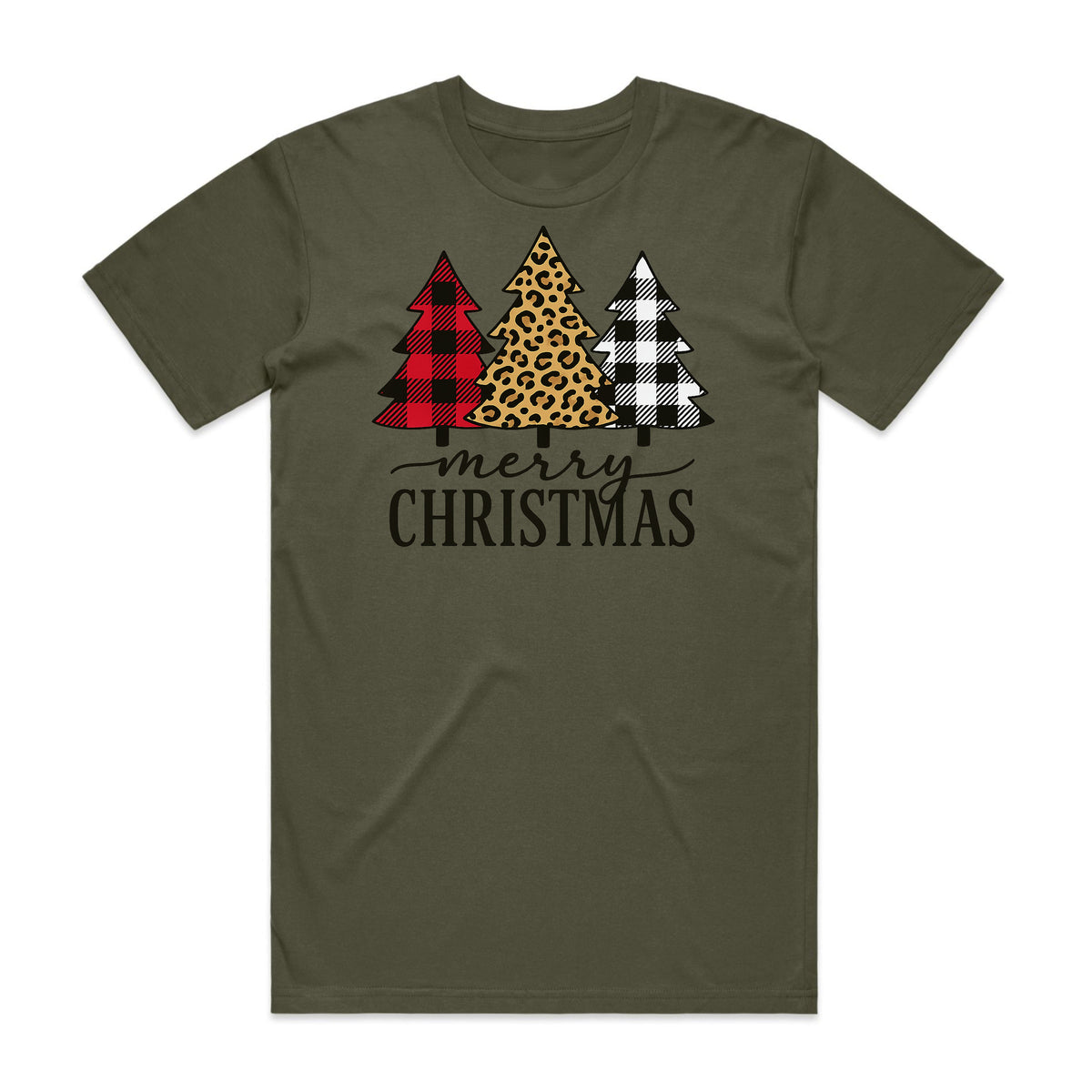 Merry Christmas Plaid Leopard Trees T-Shirt