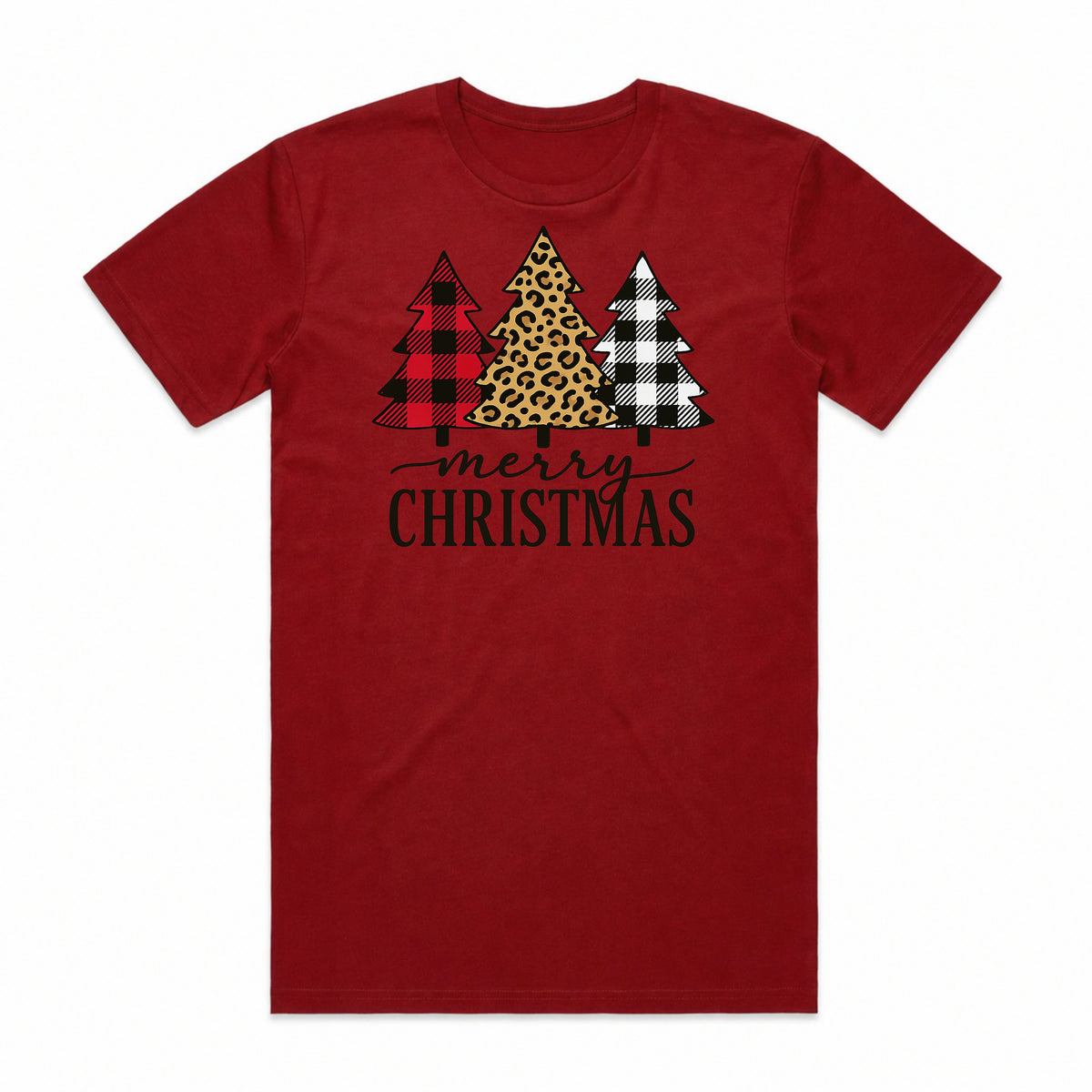 Merry Christmas Plaid Leopard Trees T-Shirt