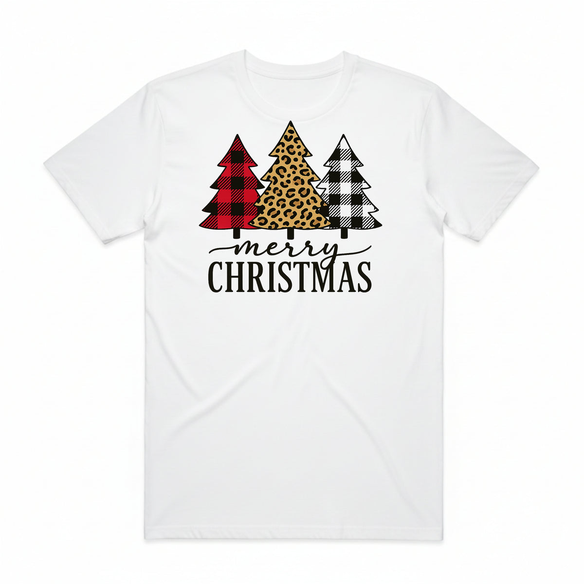 Merry Christmas Plaid Leopard Trees T-Shirt