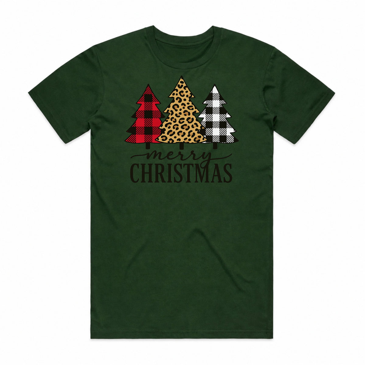 Merry Christmas Plaid Leopard Trees T-Shirt