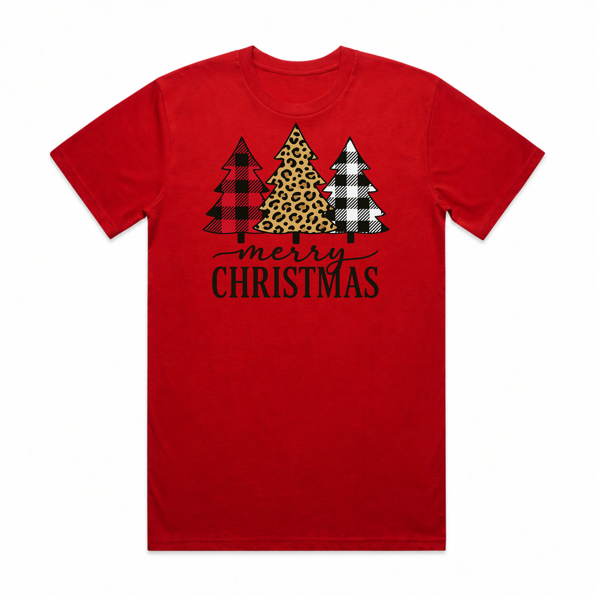 Merry Christmas Plaid Leopard Trees T-Shirt