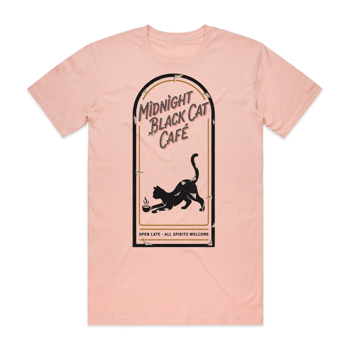 Midnight Black Cat Cafe T-Shirt - Boo-tiful Blush