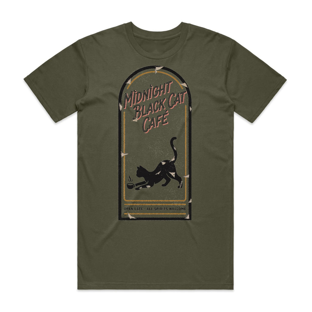 Midnight Black Cat Cafe T-Shirt - Goblin Green