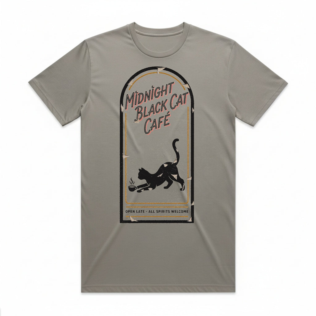 Midnight Black Cat Cafe T-Shirt - Phantom Gray