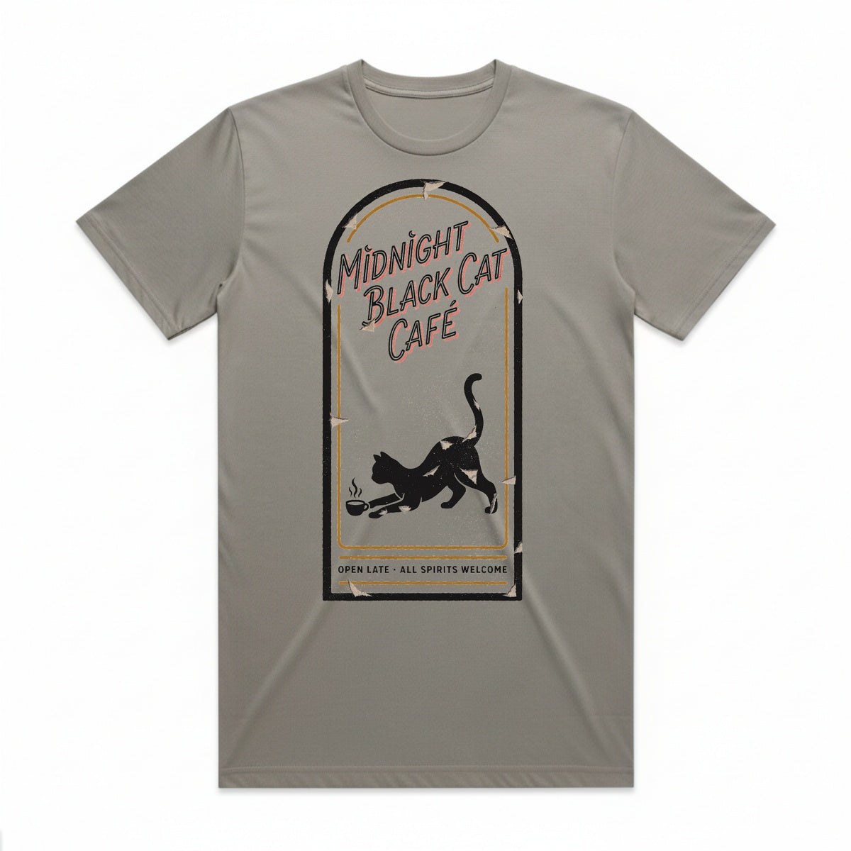 Midnight Black Cat Cafe T-Shirt - Phantom Gray