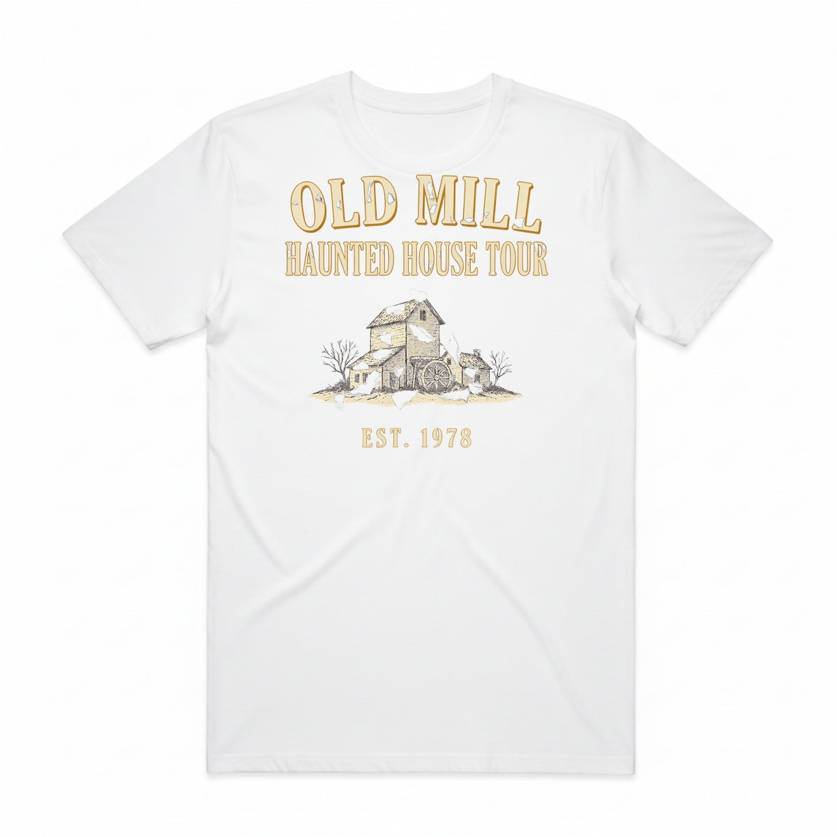 Old Mill Haunted House Tour T-Shirt - Casper White