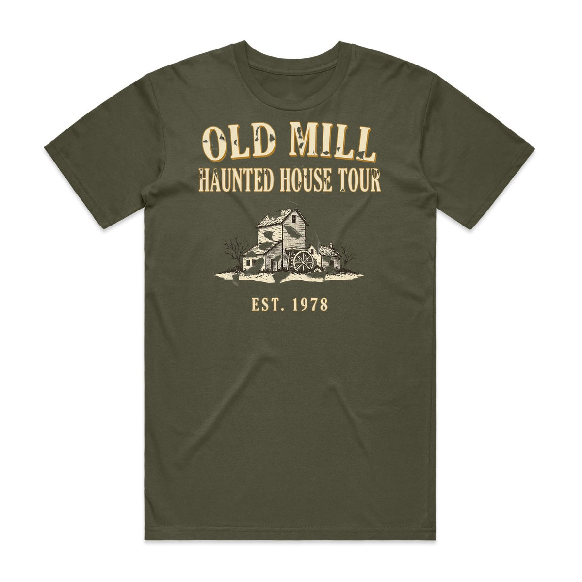 Old Mill Haunted House Tour T-Shirt - Goblin Green