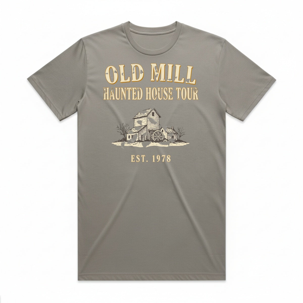 Old Mill Haunted House Tour T-Shirt - Phantom Gray