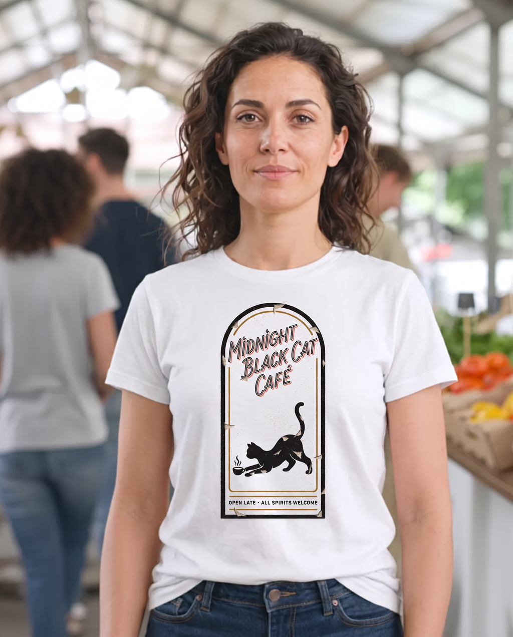 Midnight Black Cat Cafe T-Shirt - Casper White (lifestyle)