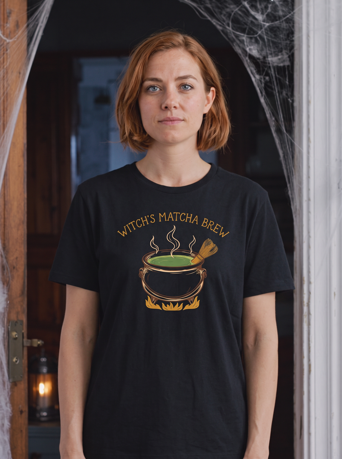 Witch's Matcha Brew T-Shirt - Black Cat (lifestyle)